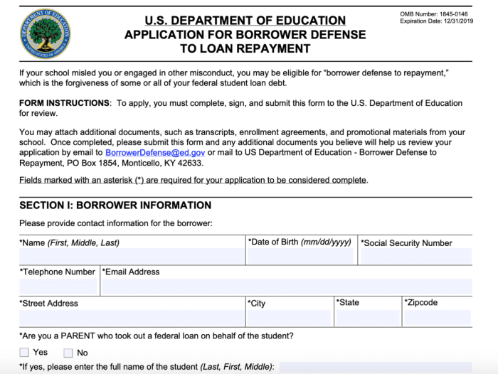 Student loan cancellation application