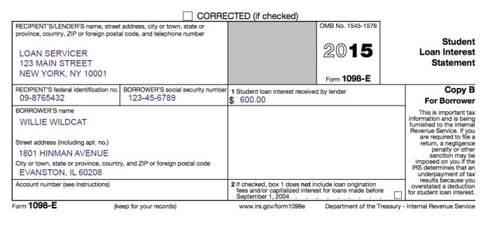 1098 form loan statement interest student