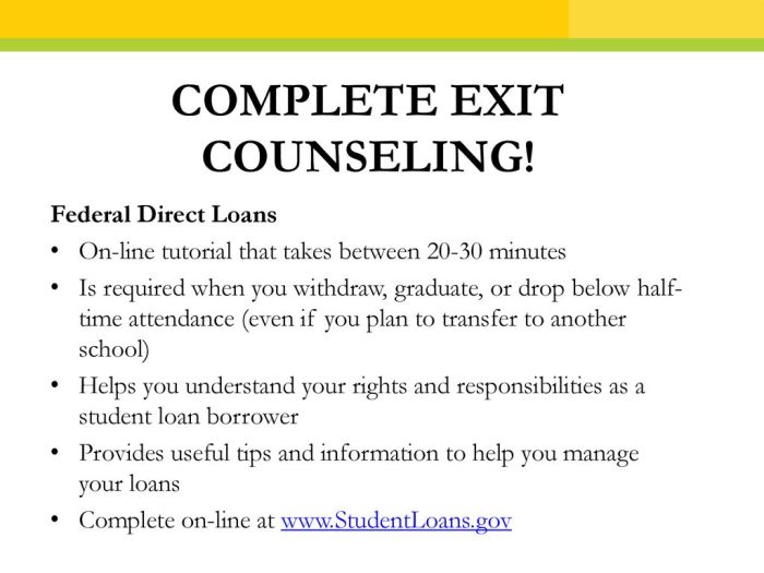 Exit counseling loan aid repayment financial undergraduate chapman federal fsa online drop menu down gov complete loans
