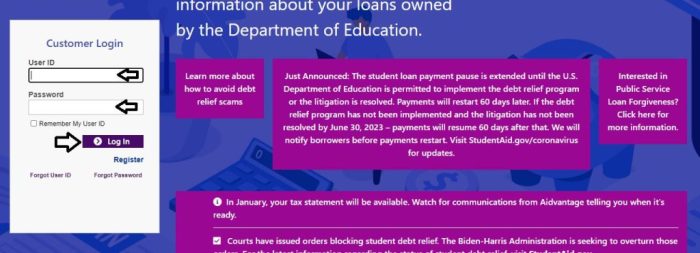 Aidvantage student loan account