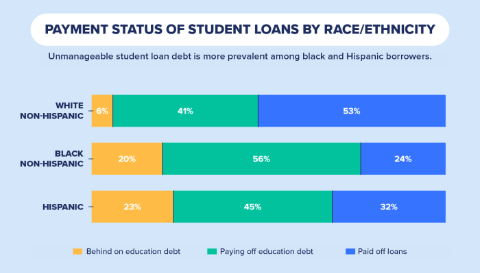Student loan debt loans average payment credit race statistics chart rates delinquency